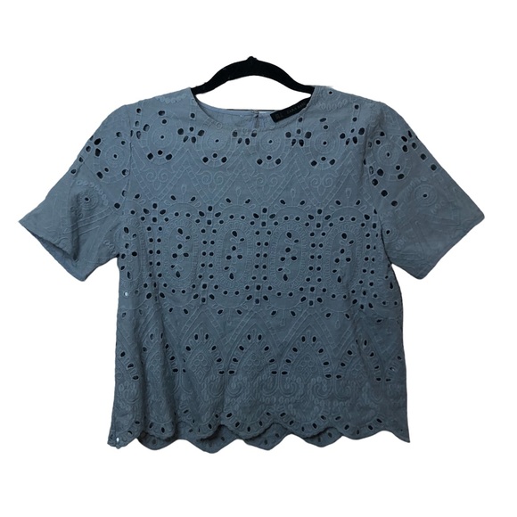 Zara Tops Zara Lavender Lilac Short Sleeve Crop Top Embroidery